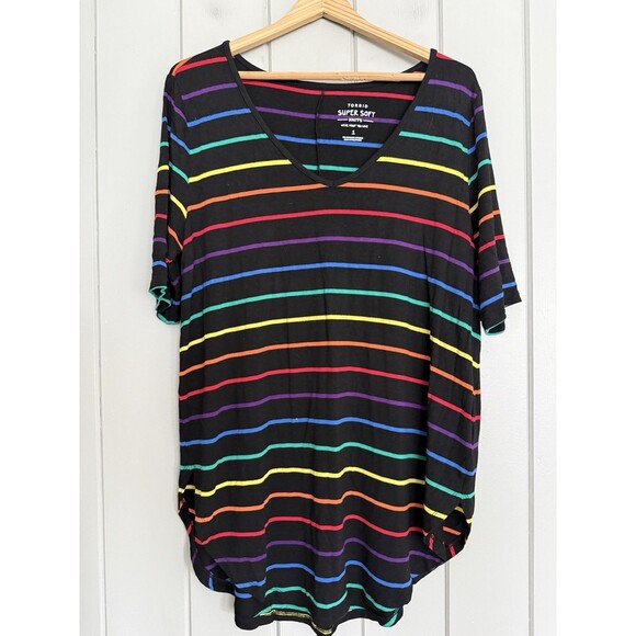TORRID Super Soft Knits Shirt Womens 1X Rainbow Stripe Short Sleeve Tunic Top - Picture 1 of 6
